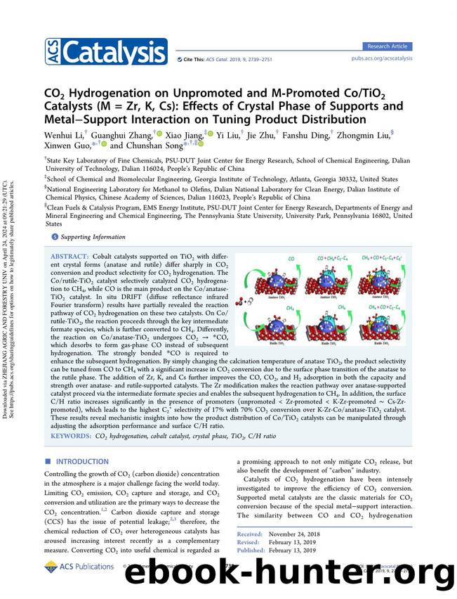 CO2 Hydrogenation on Unpromoted and M-Promoted CoTiO2 Catalysts (M = Zr, K, Cs): Effects of Crystal Phase of Supports and MetalâSupport Interaction on Tuning Product Distribution by unknow