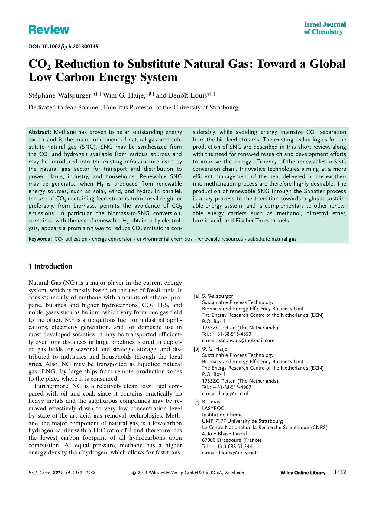 CO2 Reduction to Substitute Natural Gas: Toward a Global Low Carbon Energy System by Unknown