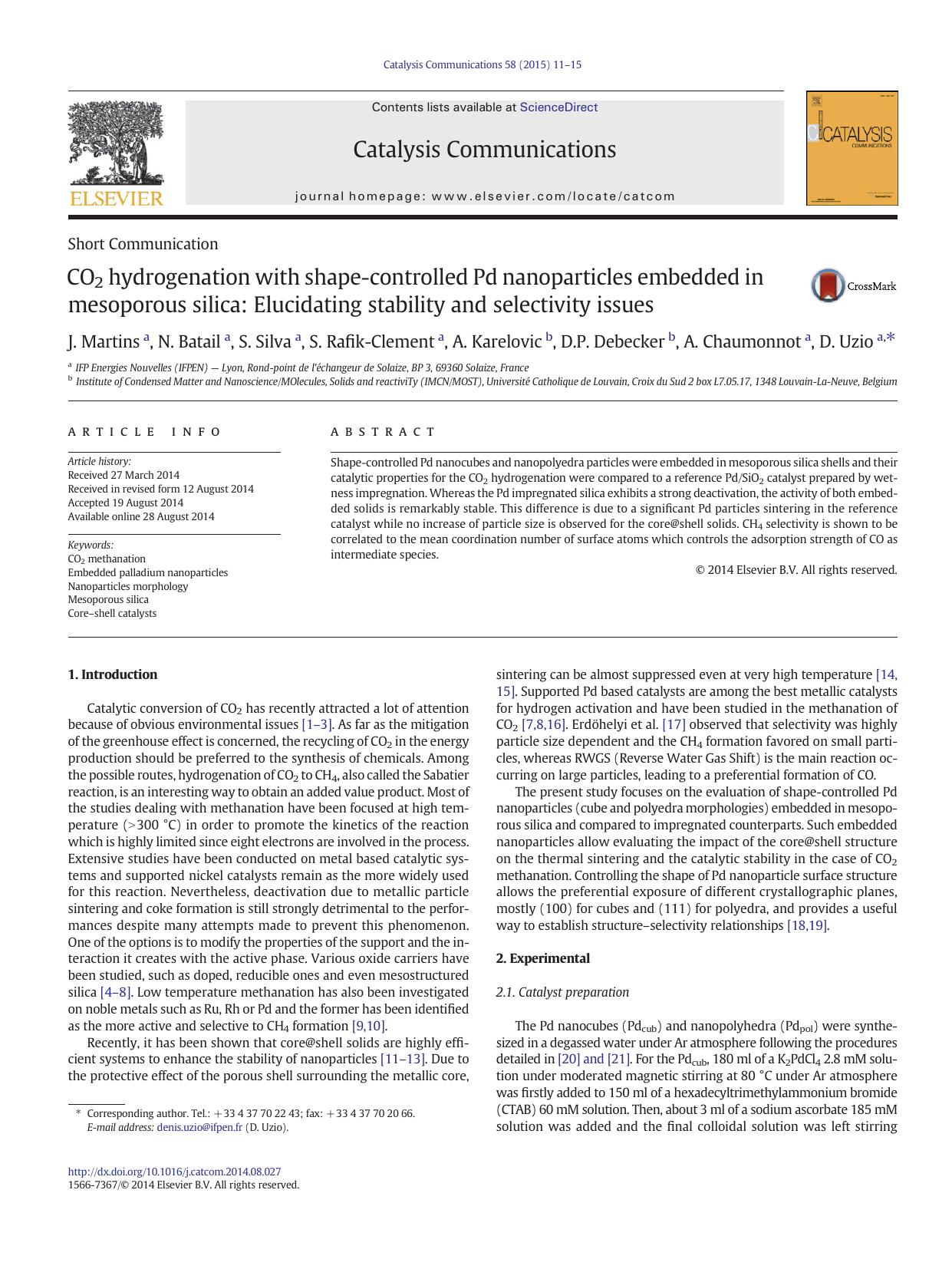 CO2 hydrogenation with shape-controlled Pd nanoparticles embedded in mesoporous silica: Elucidating stability and selectivity issues by unknow