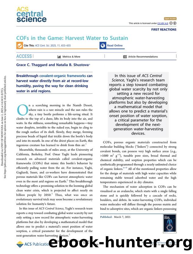 COFs in the Game: Harvest Water to Sustain by Grace C. Thaggard and Natalia B. Shustova