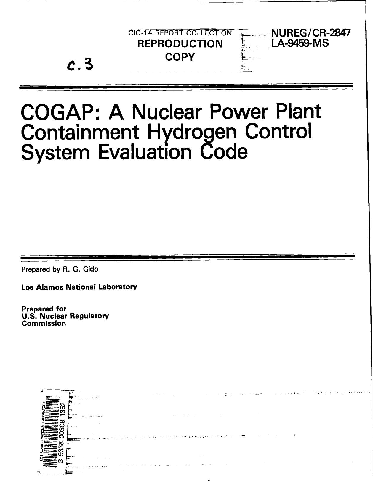 COGAP, a nuclear power plant containment hydrogen control system evaluation code None by LANL Research Library LWW Project
