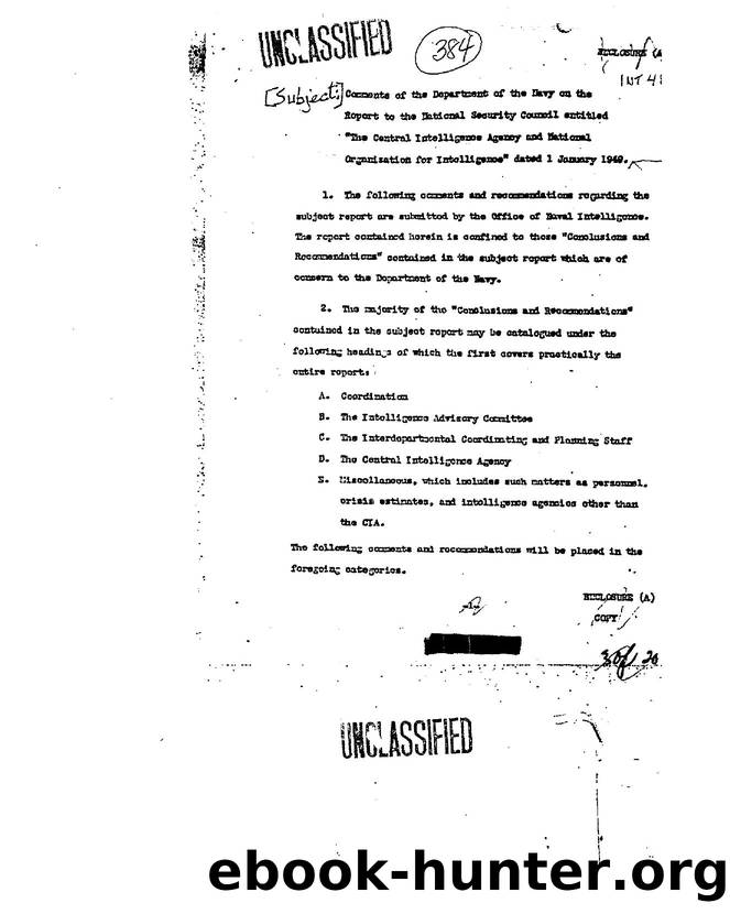 COMMENTS RE  COMMENTS OF THE DEPARTMENT OF THE NAVY ON THE REPORT THE NATIONAL SECURITY COUNCIL ENTITLED THE CENTRAL INTELLIGENCE AGENCY AND NATIONAL ORGANIZATION FOR INTELLIGENCE AGENCY 3de4 by Unknown