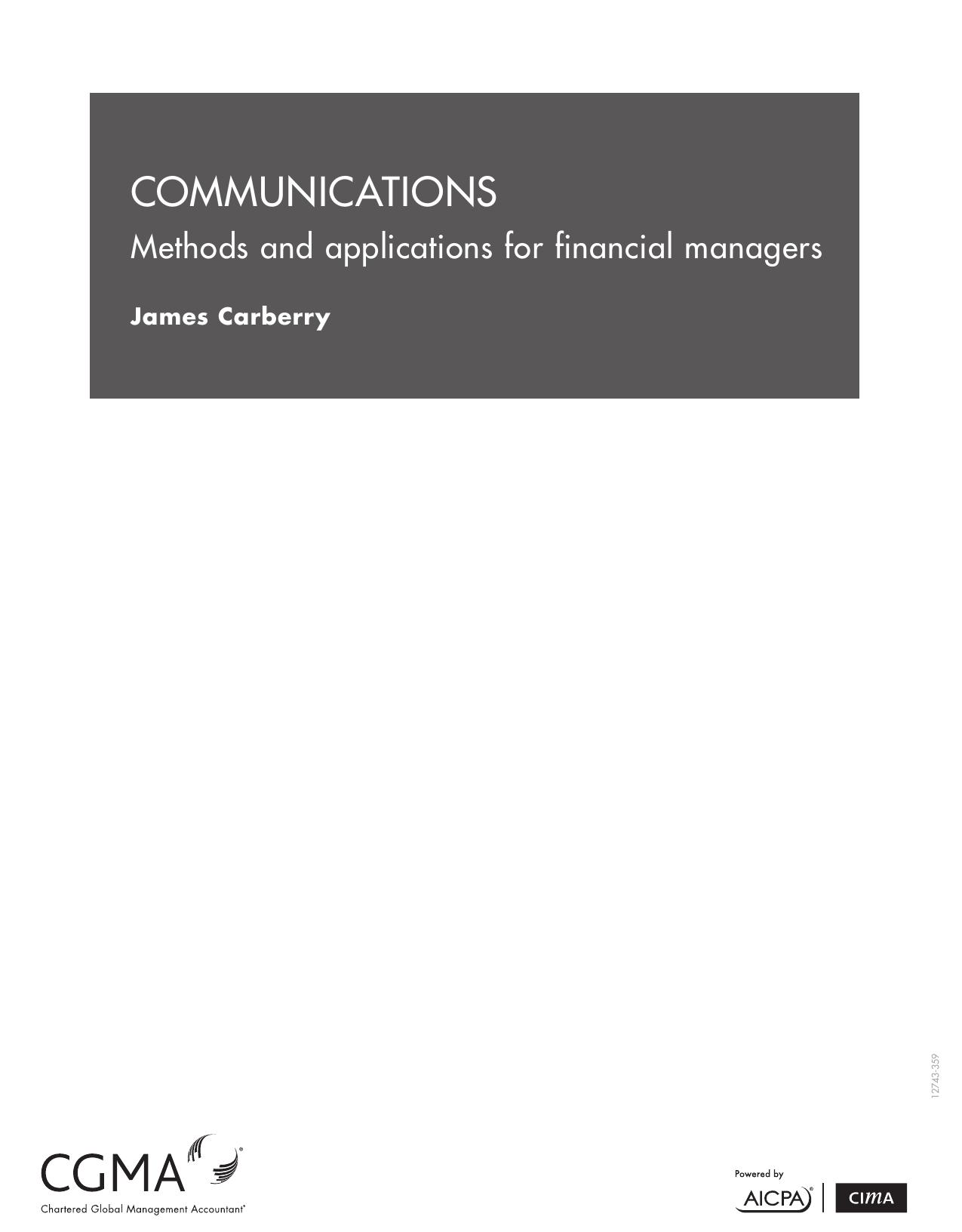 COMMUNICATIONS : methods and applications for financial managers by CARBERRY JAMES