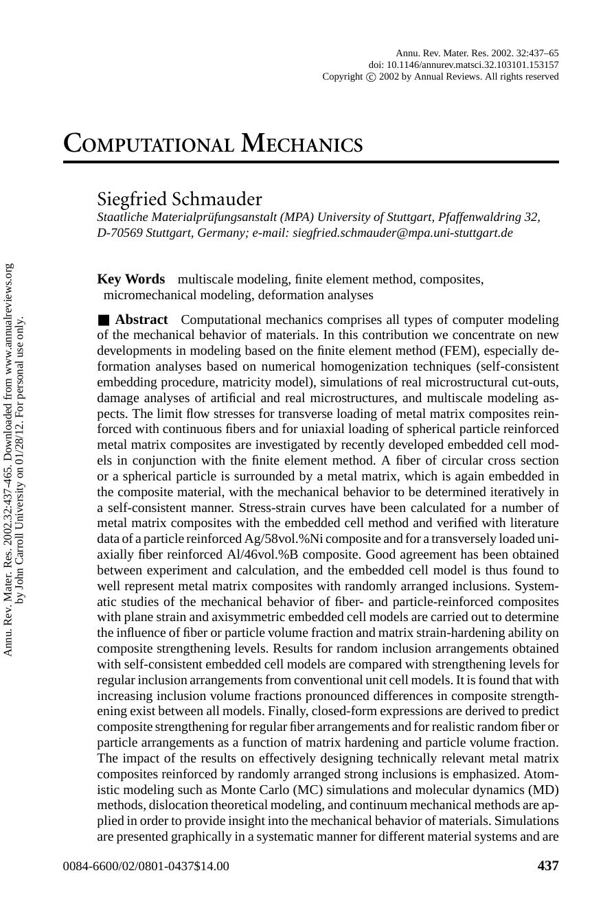 COMPUTATIONAL MECHANICS by Siegfried Schmauder