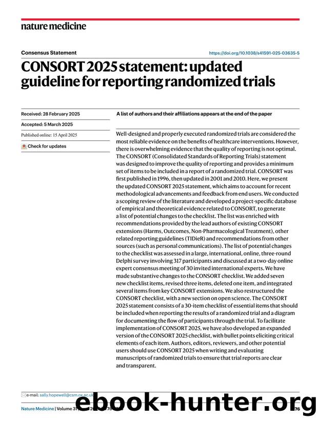 CONSORT 2025 statement: updated guideline for reporting randomized trials by unknow