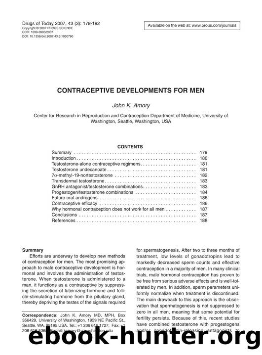 CONTRACEPTIVE DEVELOPMENTS FOR MEN by Prous Science (c) 2007