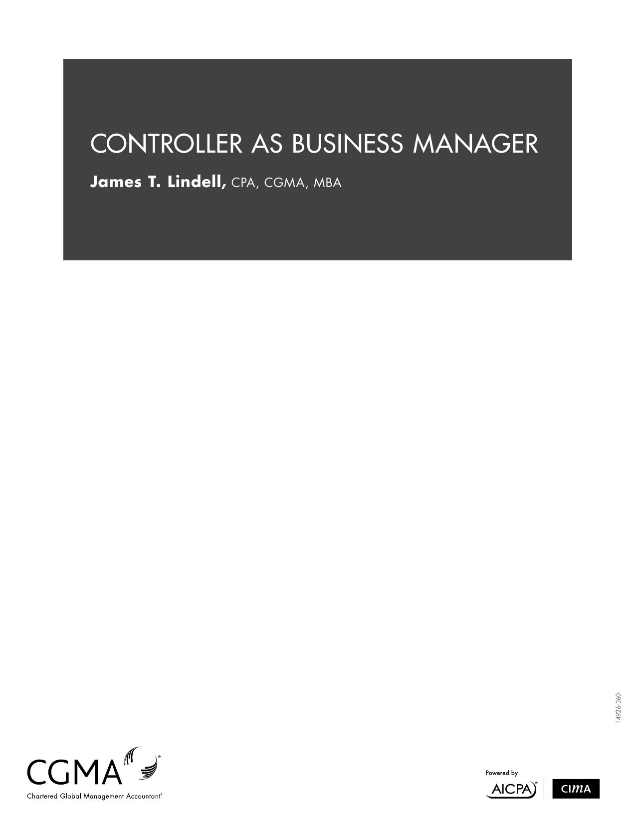 CONTROLLER AS BUSINESS MANAGER by LINDELL JAMES