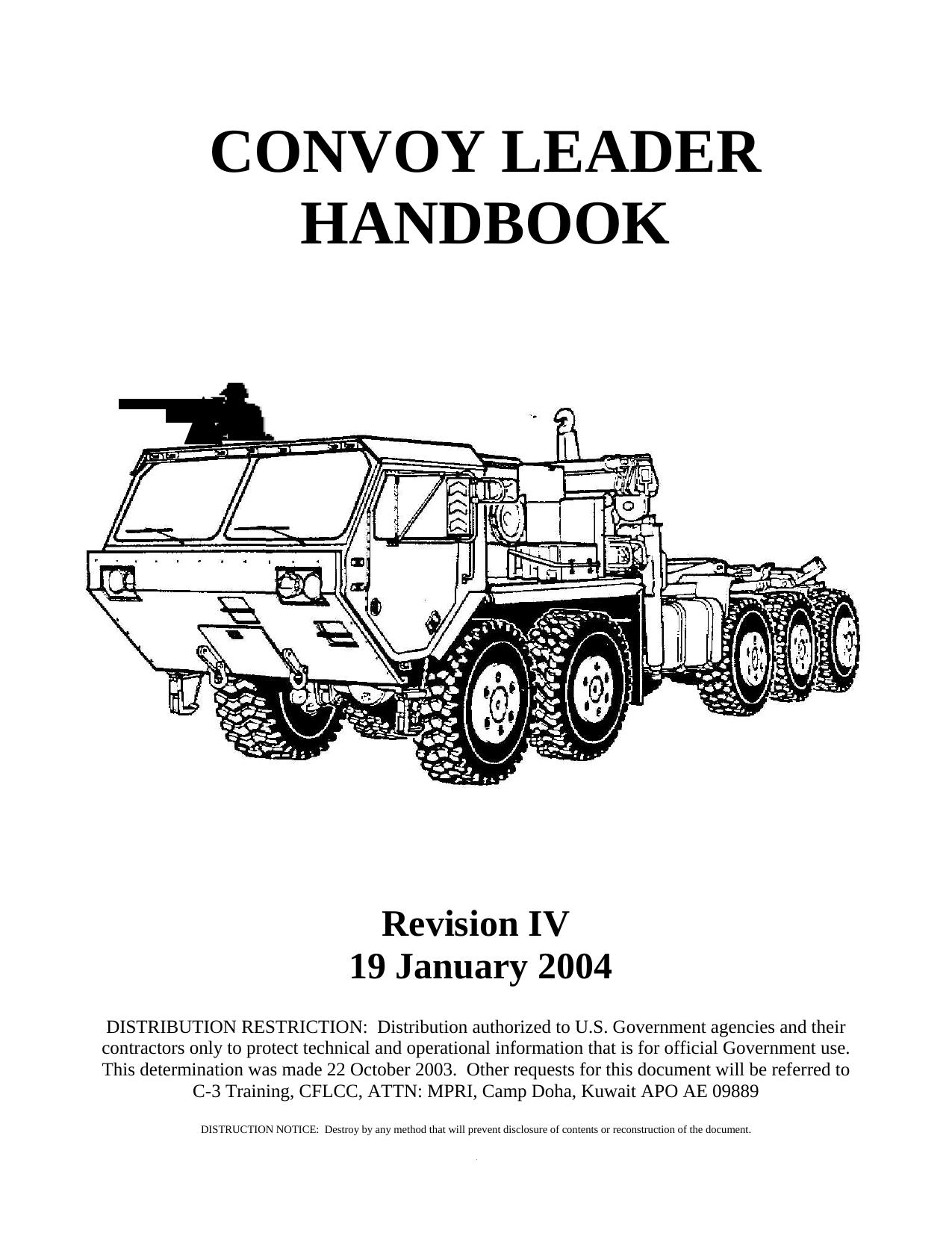 CONVOY LEADERâS HANDBOOK by Randall L Cook MPRI (randall.cook@kuwait.army.mil)