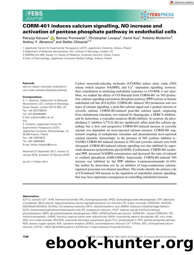 CORMâ401 induces calcium signalling, NO increase and activation of pentose phosphate pathway in endothelial cells by Unknown