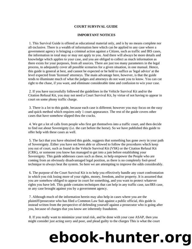 COURT SURVIVAL GUIDE by John P Roshio©