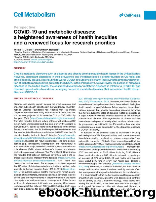 COVID-19 and metabolic diseases: a heightened awareness of health inequities and a renewed focus for research priorities by William T. Cefalu & Griffin P. Rodgers