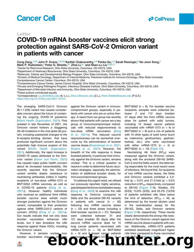 COVID-19 mRNA booster vaccines elicit strong protection against SARS-CoV-2 Omicron variant in patients with cancer by unknow