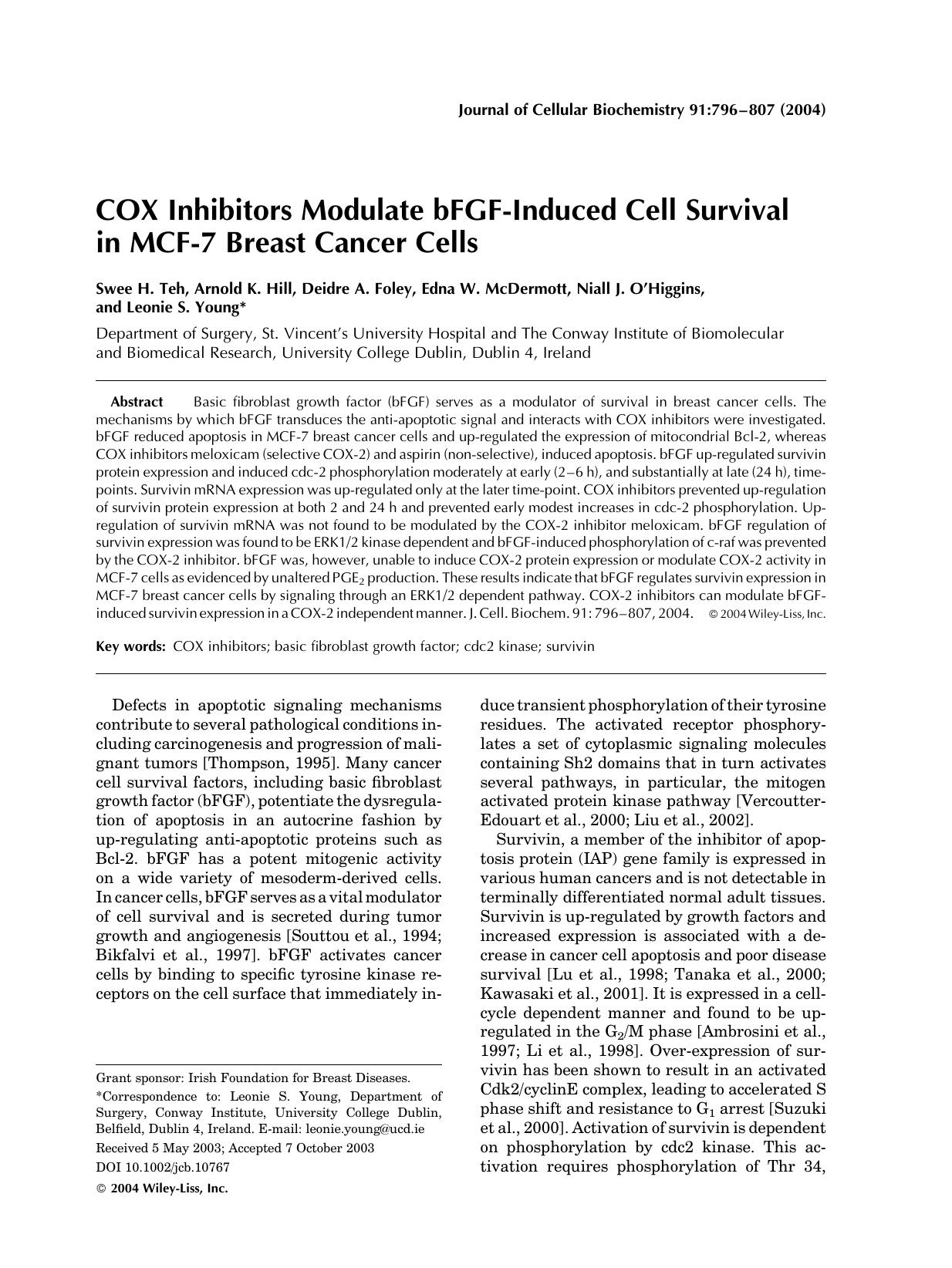 COX inhibitors modulate bFGF-induced cell survival in MCF-7 breast cancer cells by Unknown
