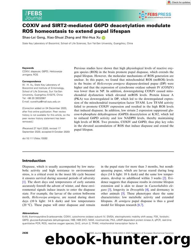 COXIV and SIRT2âmediated G6PD deacetylation modulate ROS homeostasis to extend pupal lifespan by Unknown