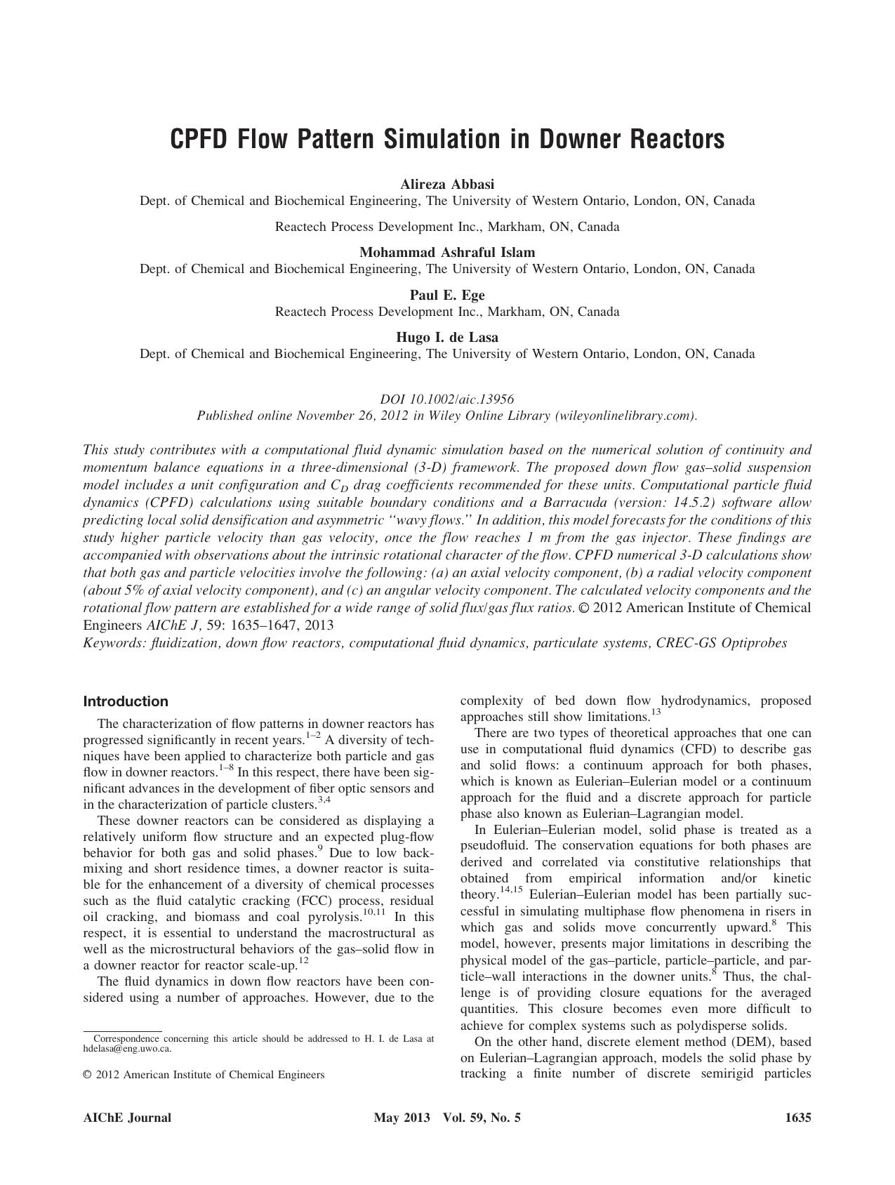 CPFD flow pattern simulation in downer reactors by Unknown