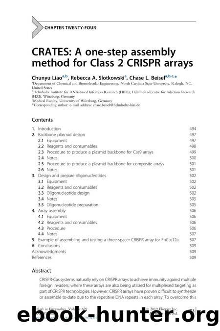 CRATES: A one-step assembly method for Class 2 CRISPR arrays by Chunyu Liao & Rebecca A. Slotkowski & Chase L. Beisel