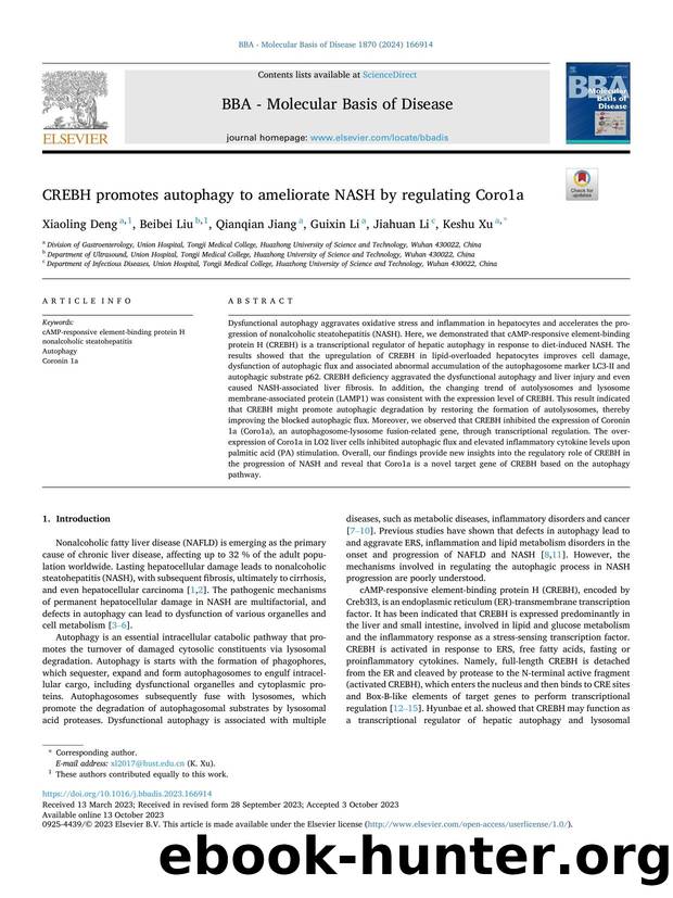 CREBH promotes autophagy to ameliorate NASH by regulating Coro1a by Xiaoling Deng & Beibei Liu & Qianqian Jiang & Guixin Li & Jiahuan Li & Keshu Xu