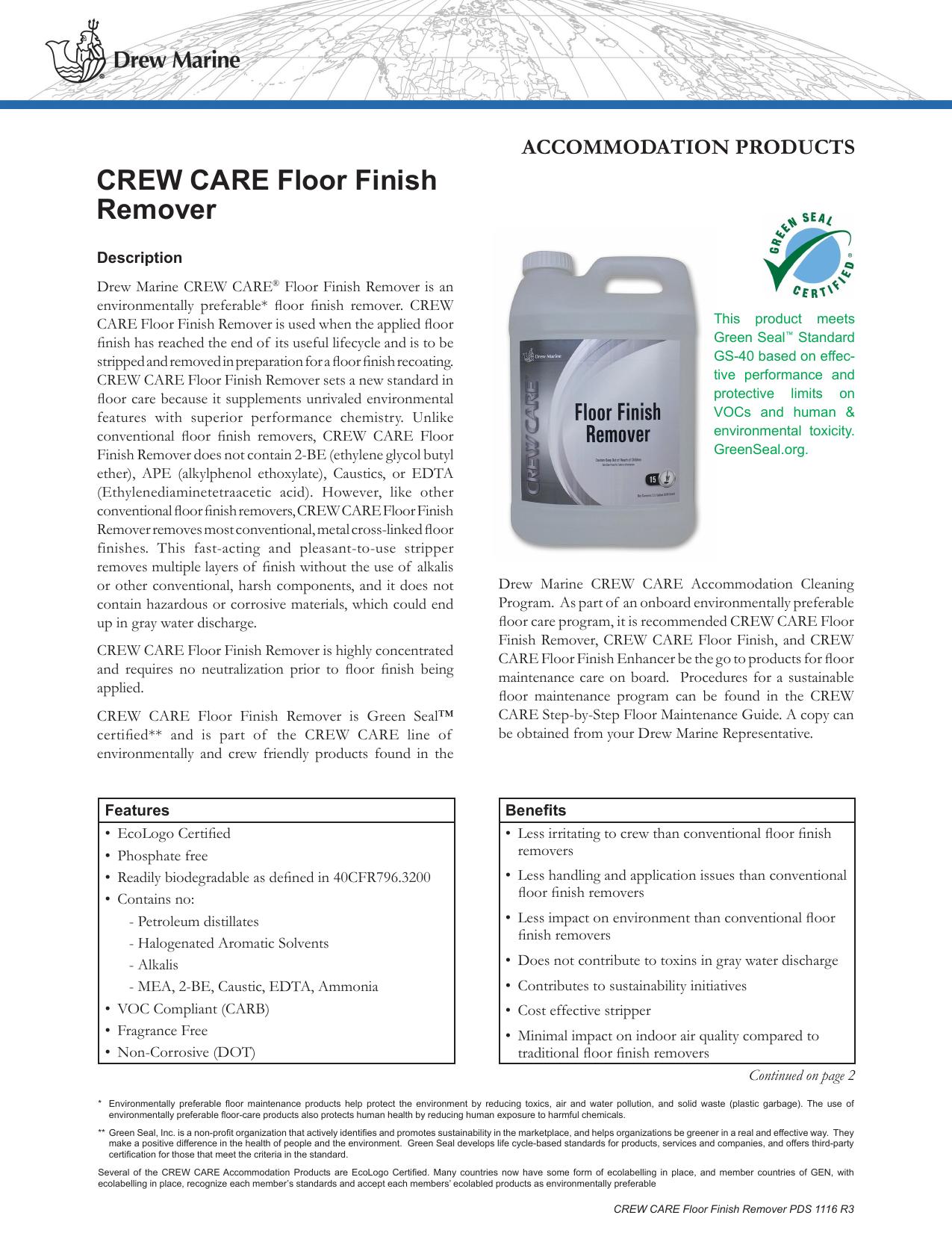CREW CARE Floor Finish Remover PDS by Unknown