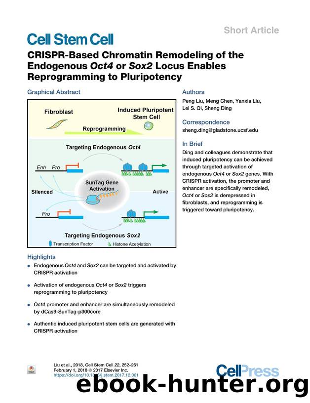 CRISPR-Based Chromatin Remodeling of the Endogenous Oct4 or Sox2 Locus Enables Reprogramming to Pluripotency by Peng Liu & Meng Chen & Yanxia Liu & Lei S. Qi & Sheng Ding