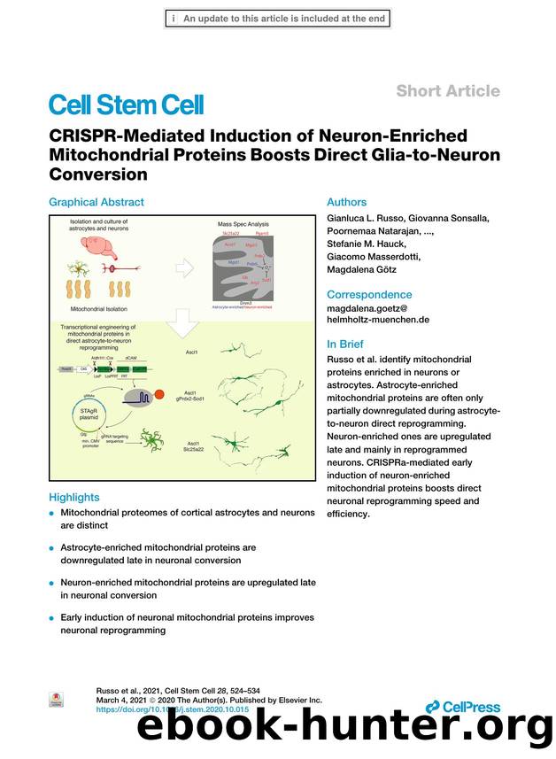 CRISPR-Mediated Induction of Neuron-Enriched Mitochondrial Proteins Boosts Direct Glia-to-Neuron Conversion by unknow