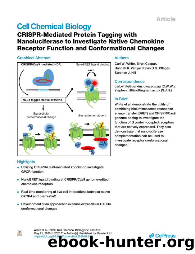 CRISPR-Mediated Protein Tagging with Nanoluciferase to Investigate Native Chemokine Receptor Function and Conformational Changes by Carl W. White & Birgit Caspar & Hannah K. Vanyai & Kevin D.G. Pfleger & Stephen J. Hill