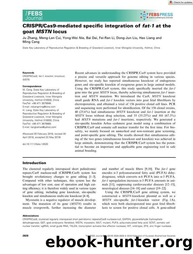CRISPRCas9âmediated specific integration of fatâ1 at the goat MSTN locus by Unknown