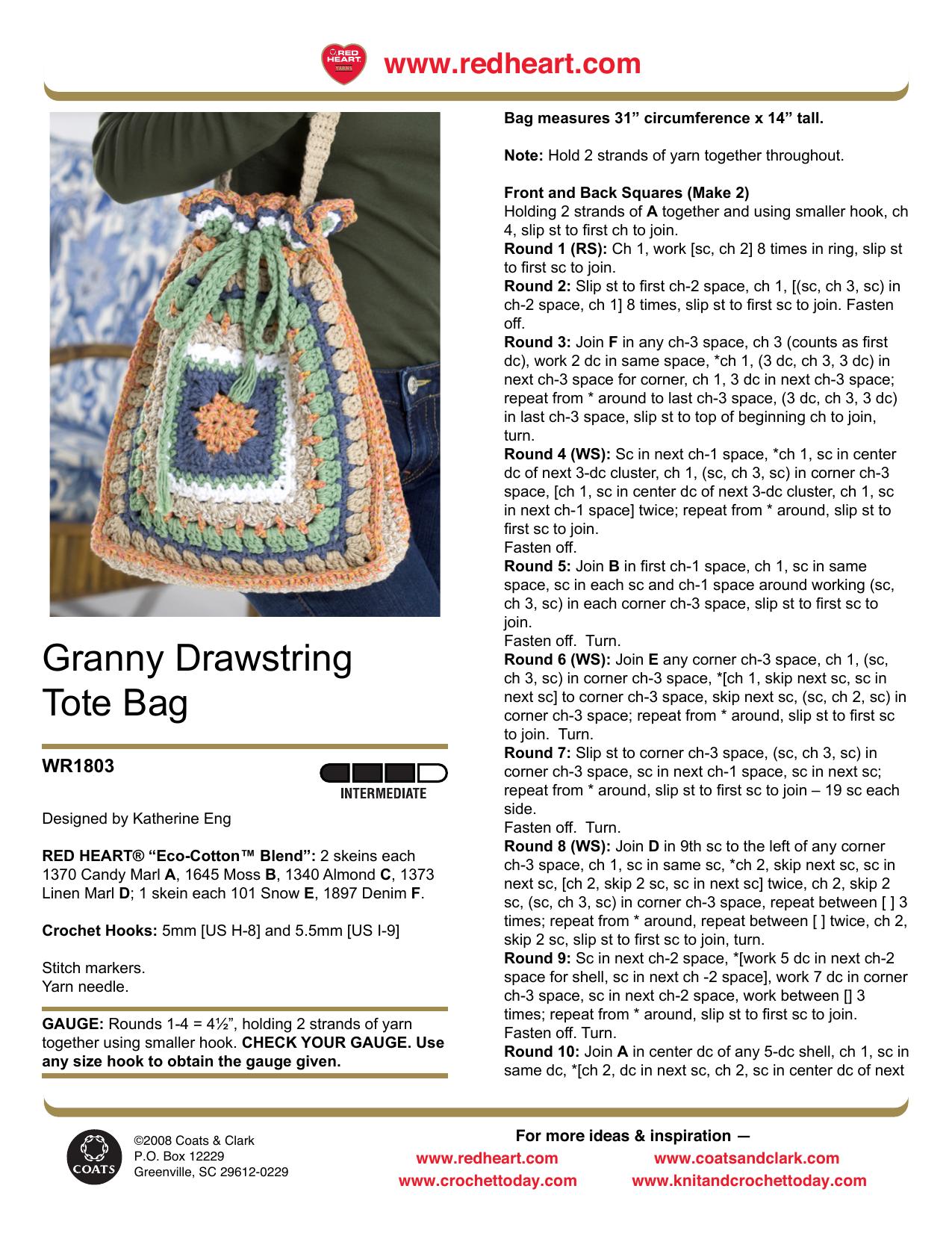 CROCHET - Katherine Eng by Granny Drawstring Tote Bag