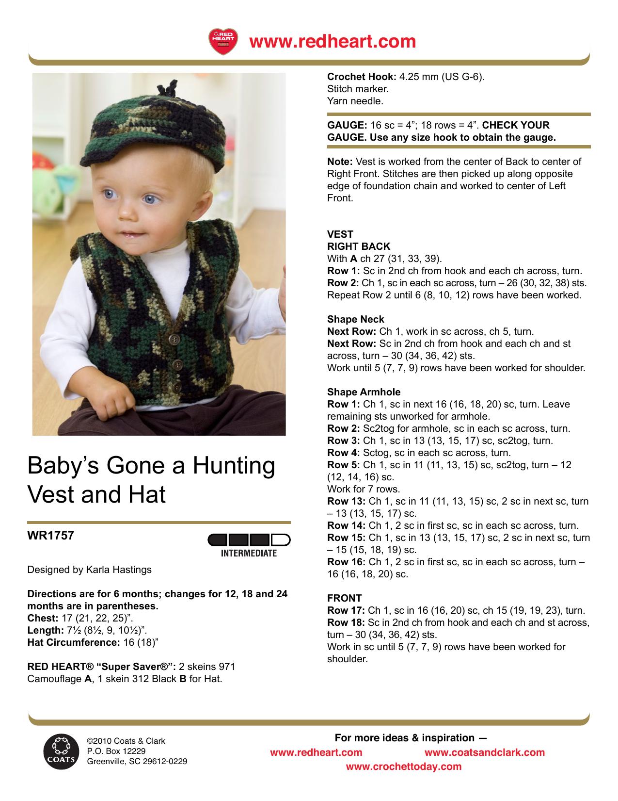 CROCHET by Baby's Gone a Hunting Vest & Hat