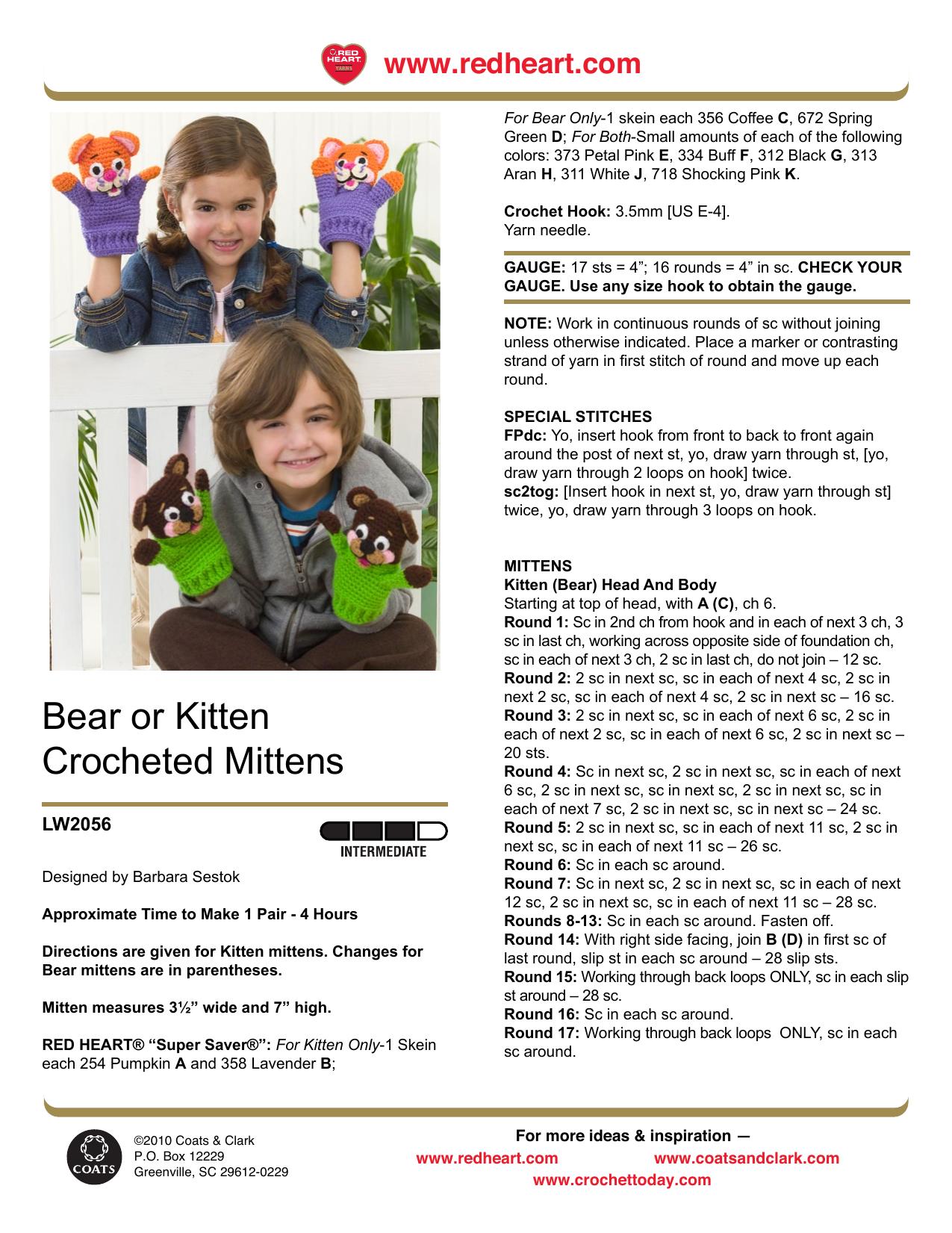 CROCHET by Bear of Kitten Crocheted Mittens