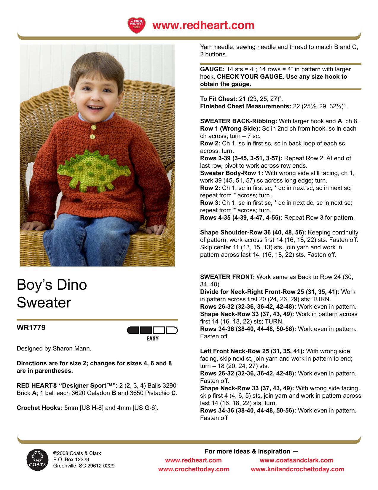 CROCHET by Boy's Dino Sweater