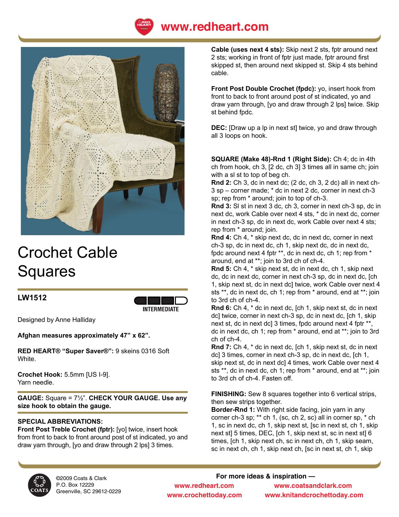 CROCHET by Crochet Cable Squares