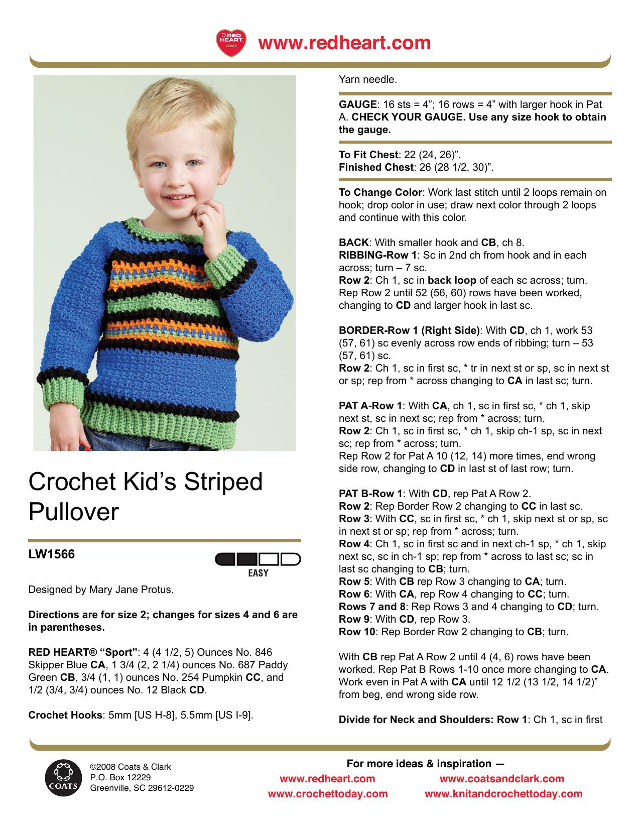 CROCHET by Crochet Kid's Striped Pullover