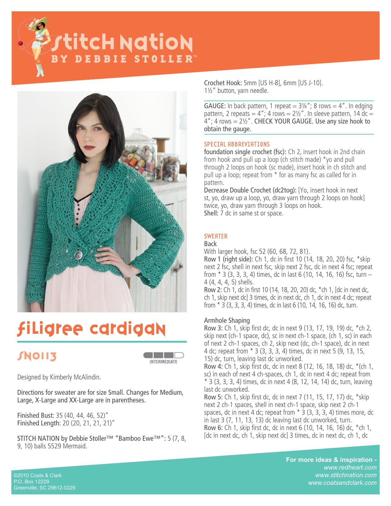 CROCHET by Filigree Cardigan (1-button shawl collar)