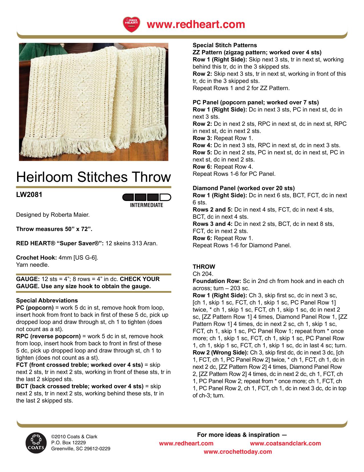 CROCHET by Heirloom Stitches Throw
