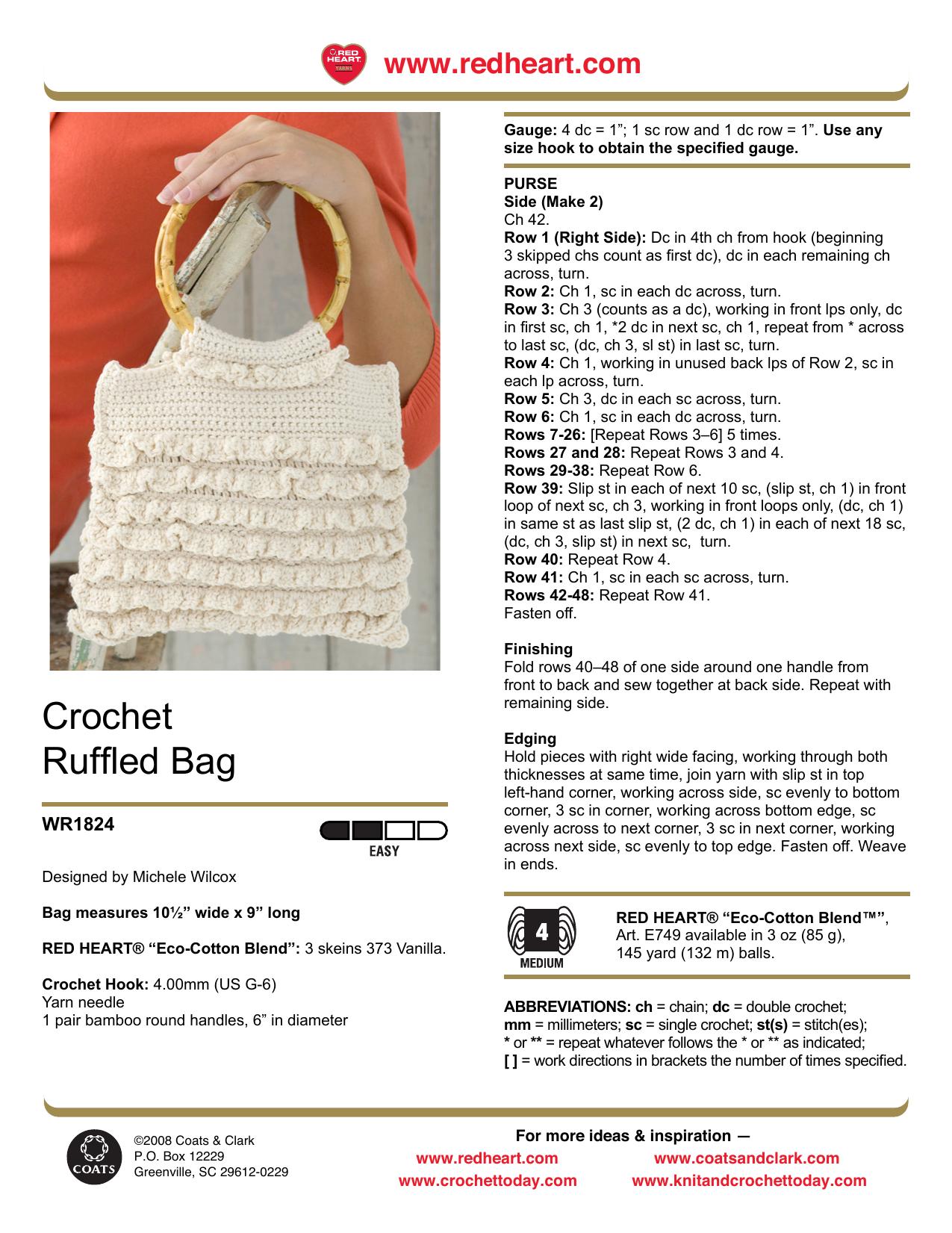CROCHET by Michele WilkcoxCrochet Ruffled Bag