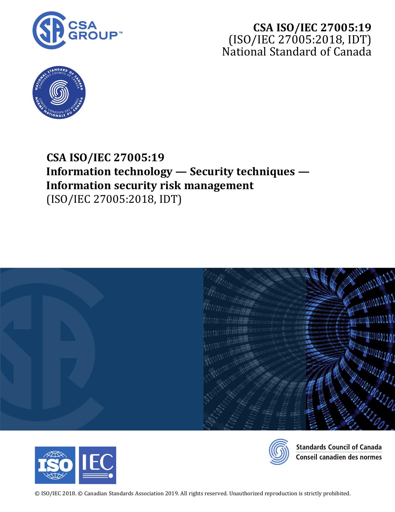 CSA ISOIEC 27005:19 Information technology â Security techniques â Information security risk management by CSA Group