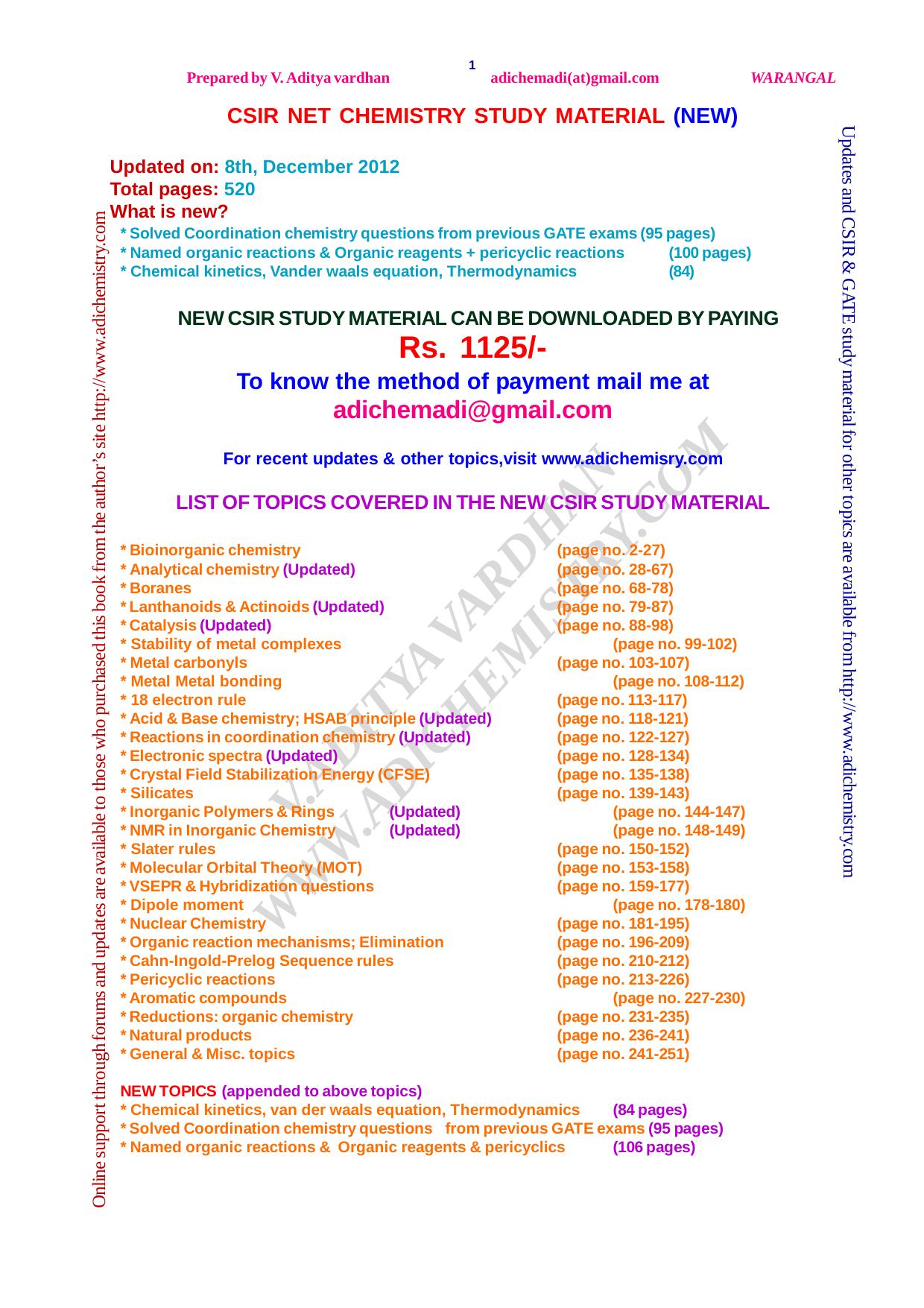 CSIR Complete NOTES Dec. 2012 by AdiChemistry