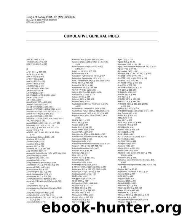 CUMULATIVE GENERAL INDEX by Prous Science (c) 2001