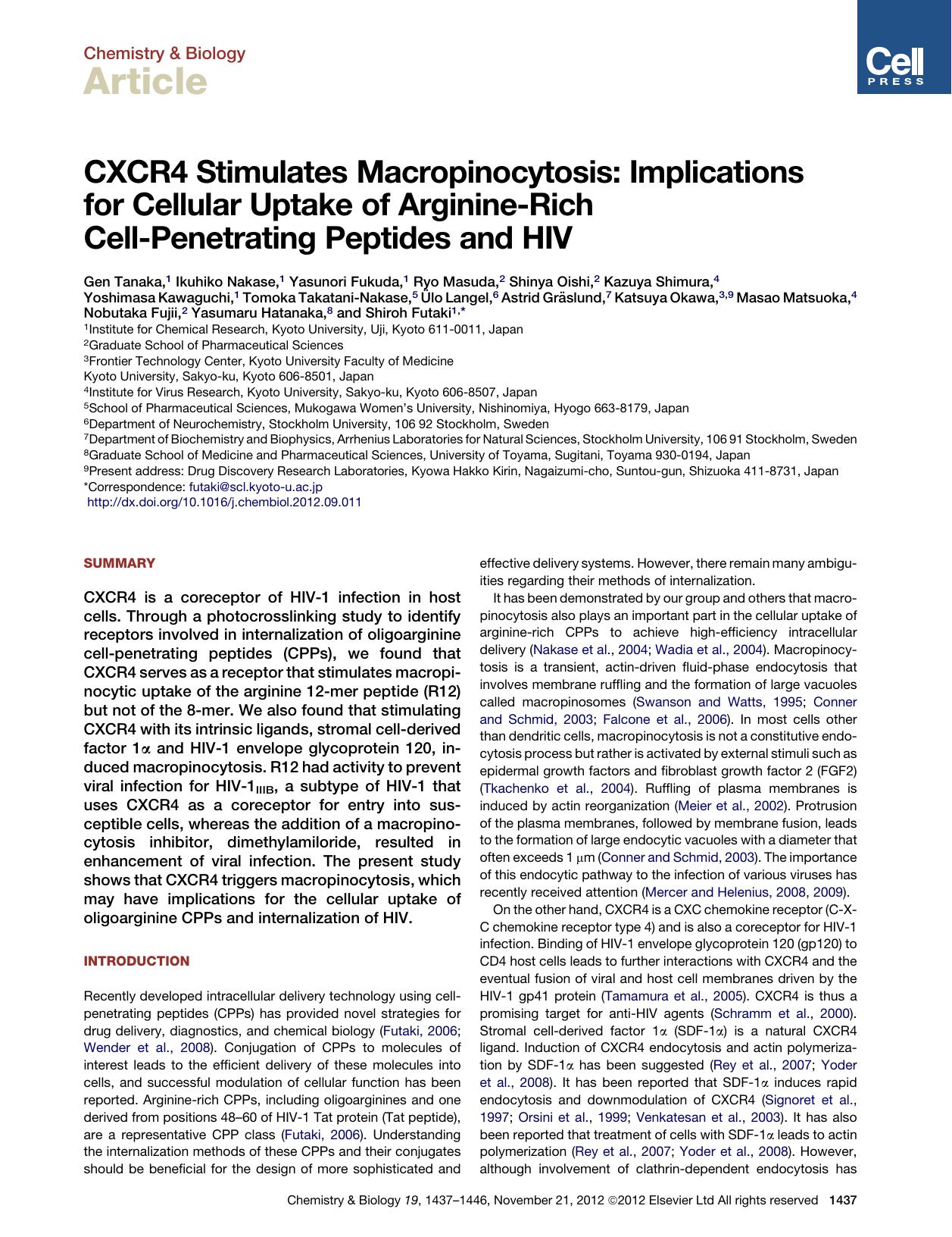 CXCR4 Stimulates Macropinocytosis: Implications for Cellular Uptake of Arginine-Rich Cell-Penetrating Peptides and HIV by unknow
