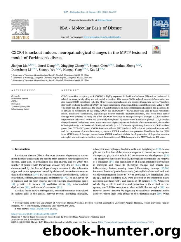 CXCR4 knockout induces neuropathological changes in the MPTP-lesioned model of Parkinson's disease by unknow