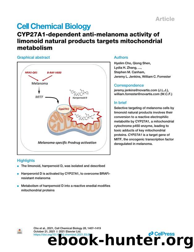 CYP27A1-dependent anti-melanoma activity of limonoid natural products targets mitochondrial metabolism by unknow