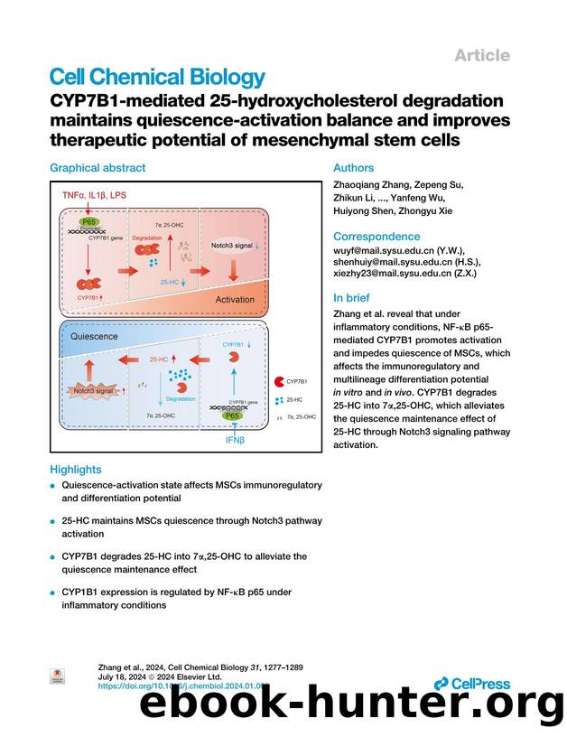 CYP7B1-mediated 25-hydroxycholesterol degradation maintains quiescence-activation balance and improves therapeutic potential of mesenchymal stem cells by unknow