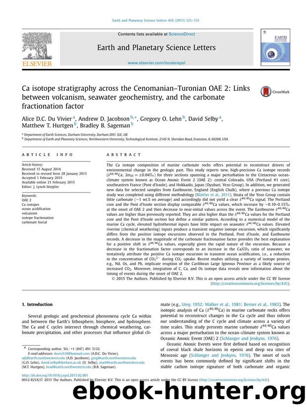 Ca isotope stratigraphy across the CenomanianâTuronian OAE 2: Links between volcanism, seawater geochemistry, and the carbonate fractionation factor by unknow