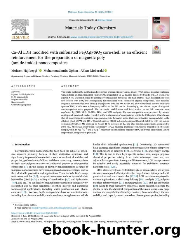 CaâAl LDH modified with sulfonated Fe3O4@SiO2 core-shell as an efficient reinforcement for the preparation of magnetic poly(amide-imide) nanocomposites by Mohsen Hajibeygi & Mohammadamin Oghan & Akbar Mobaraki