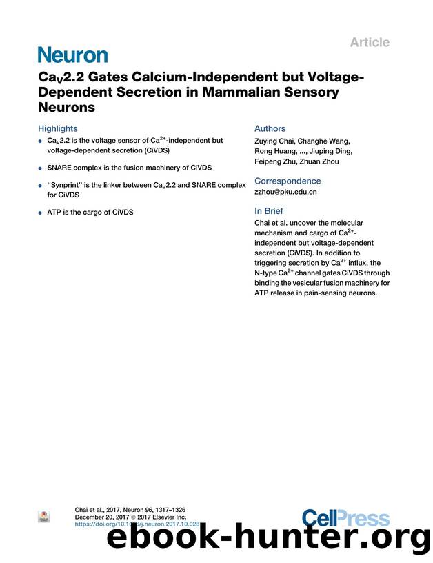 CaV2.2 Gates Calcium-Independent but Voltage-Dependent Secretion in Mammalian Sensory Neurons by unknow