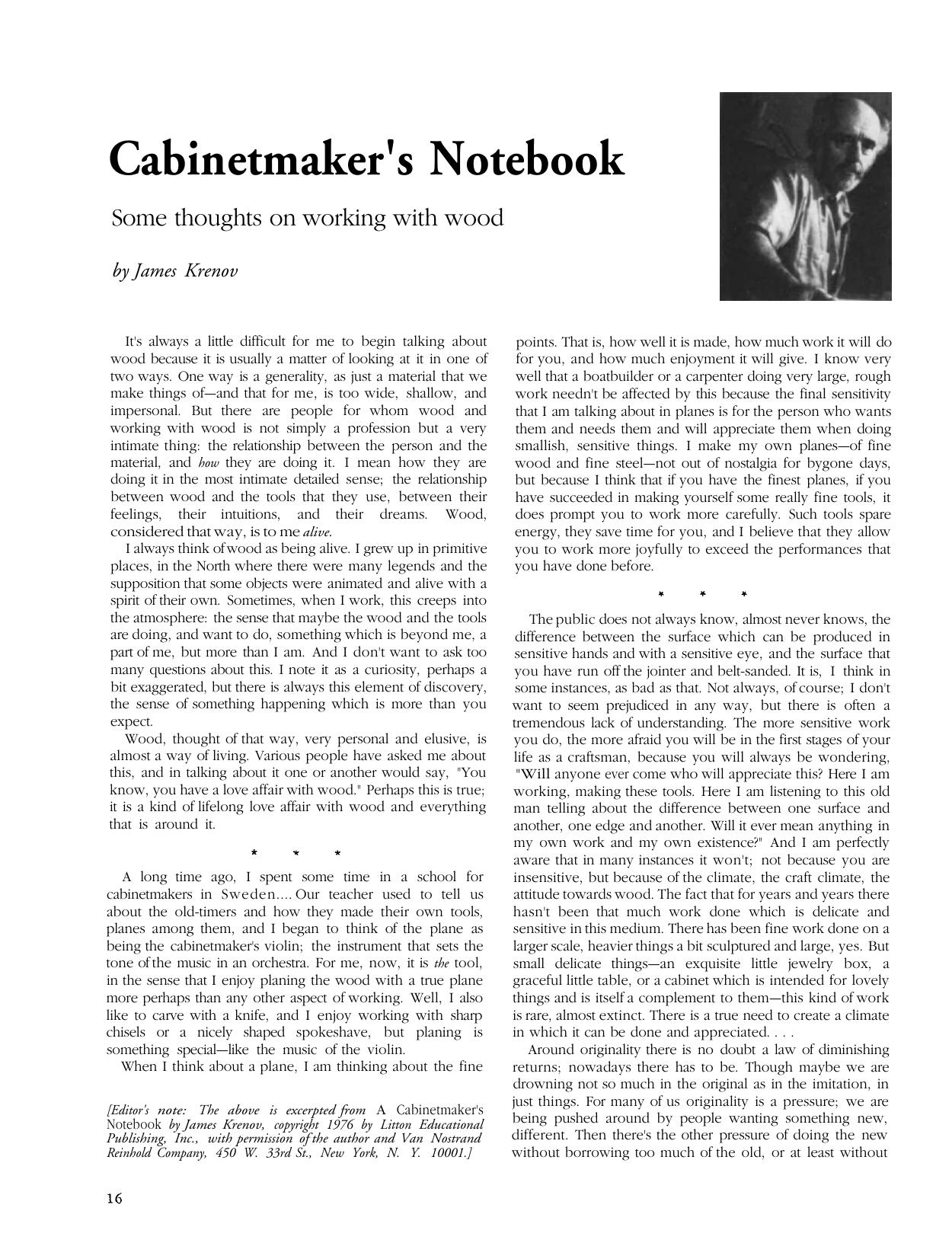 Cabinetmaker's Notebook by James Krenov