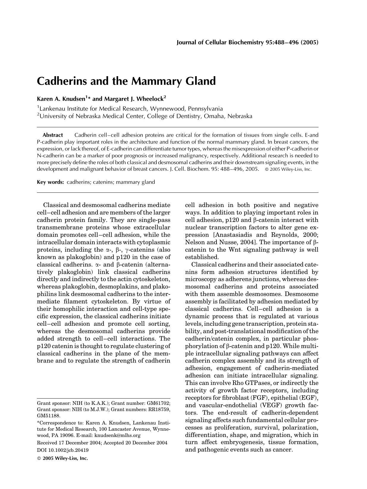 Cadherins and the mammary gland by Unknown