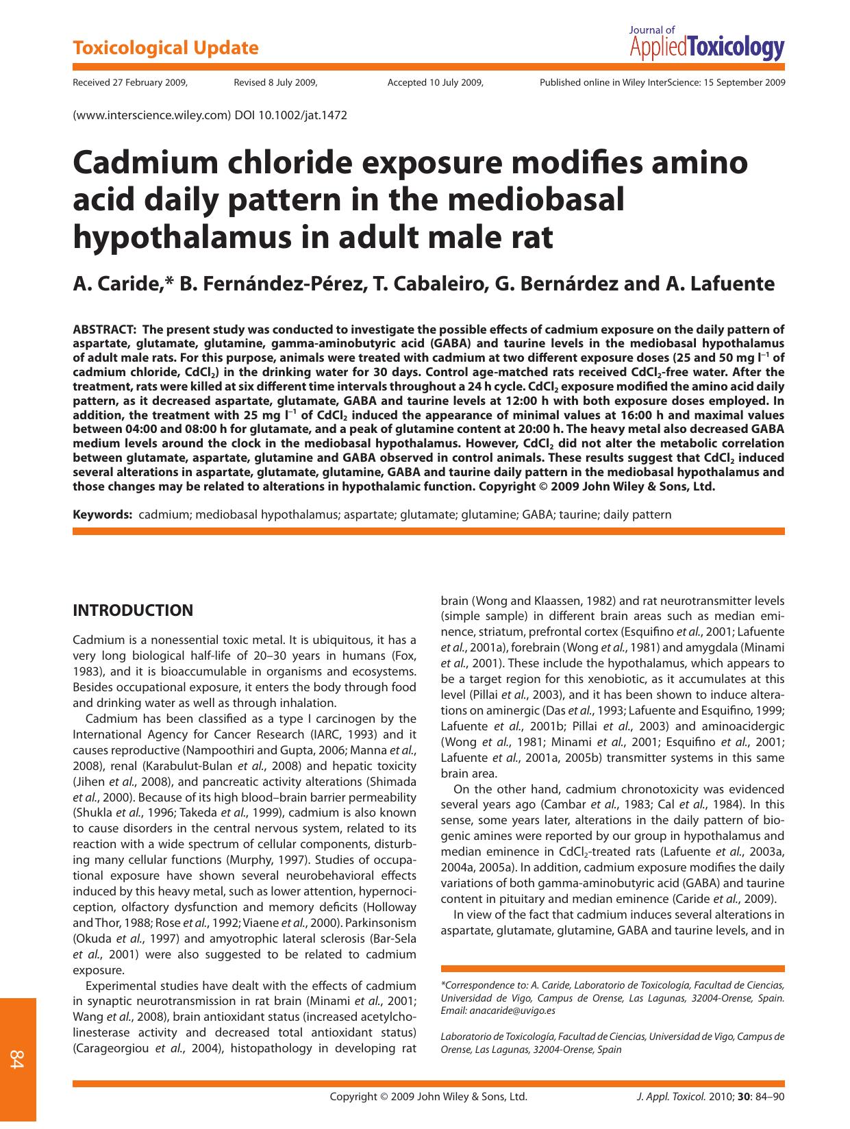Cadmium chloride exposure modifies amino acid daily pattern in the mediobasal hypothalamus in adult male rat by pc_251