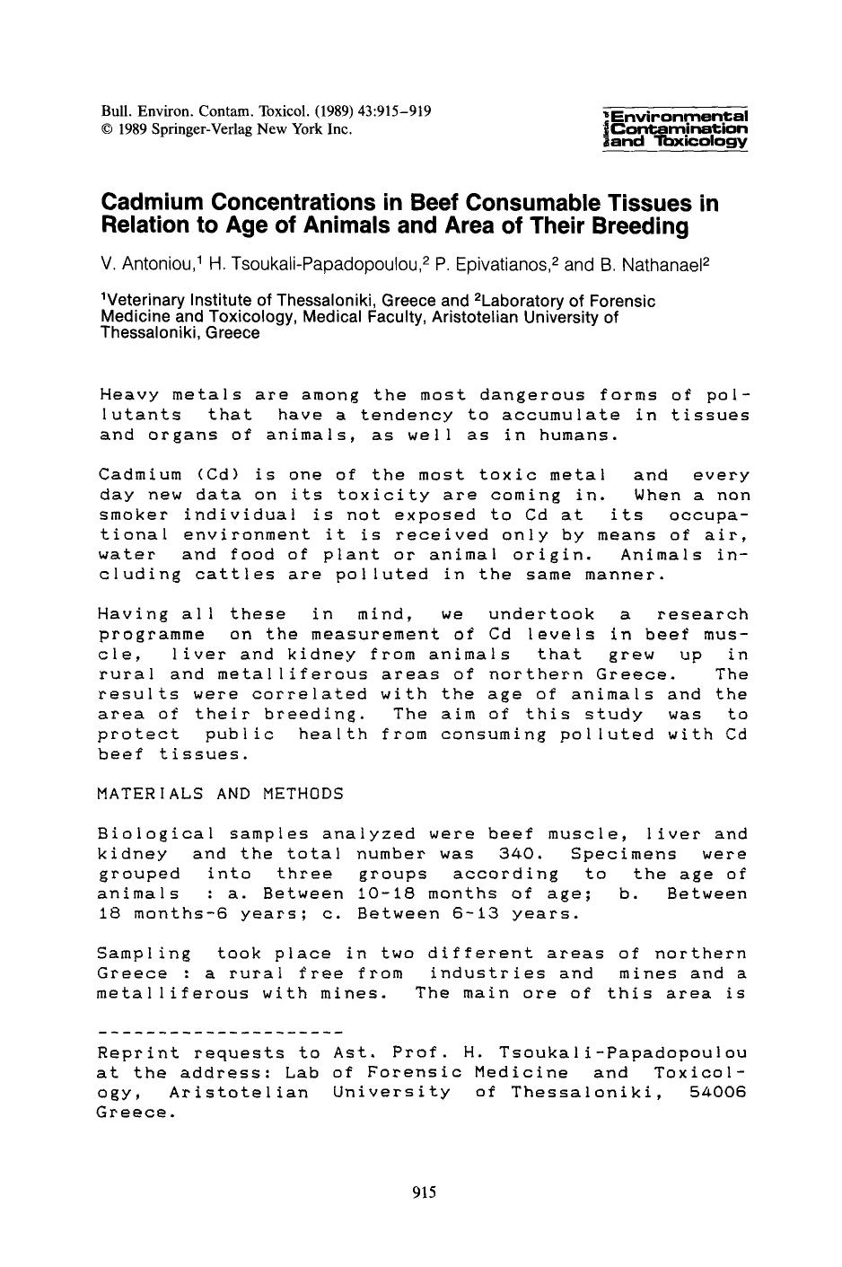 Cadmium concentrations in beef consumable tissues in relation to age of animals and area of their breeding by Unknown