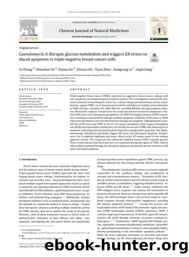 Caerulomycin A disrupts glucose metabolism and triggers ER stress-induced apoptosis in triple-negative breast cancer cells by Ye Zhang & Shanshan Su & Xiaoyu Xu & Zhixian He & Yiyan Zhou & Xiangrong Lu & Aiqin Jiang